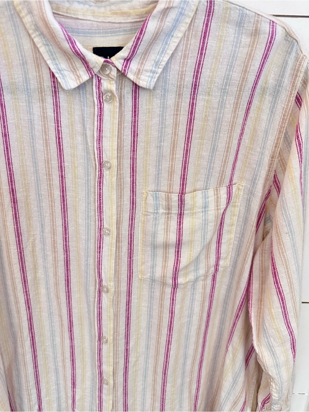 Gap Vintage Y2K XL Linen blend stripe corpcore classic coastal button down top - Picture 4 of 15